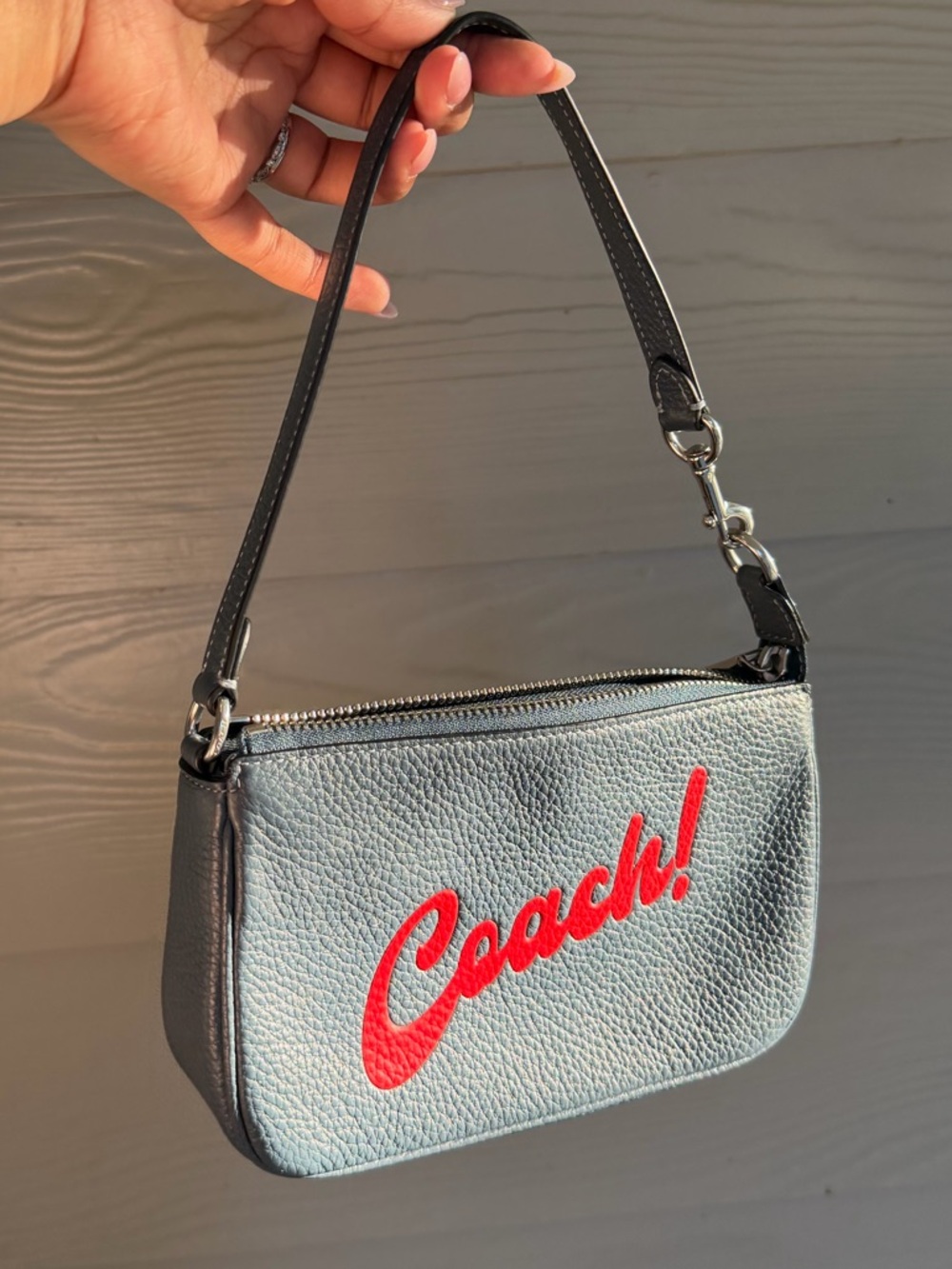 Coach Light Blue Nolita with Red Script